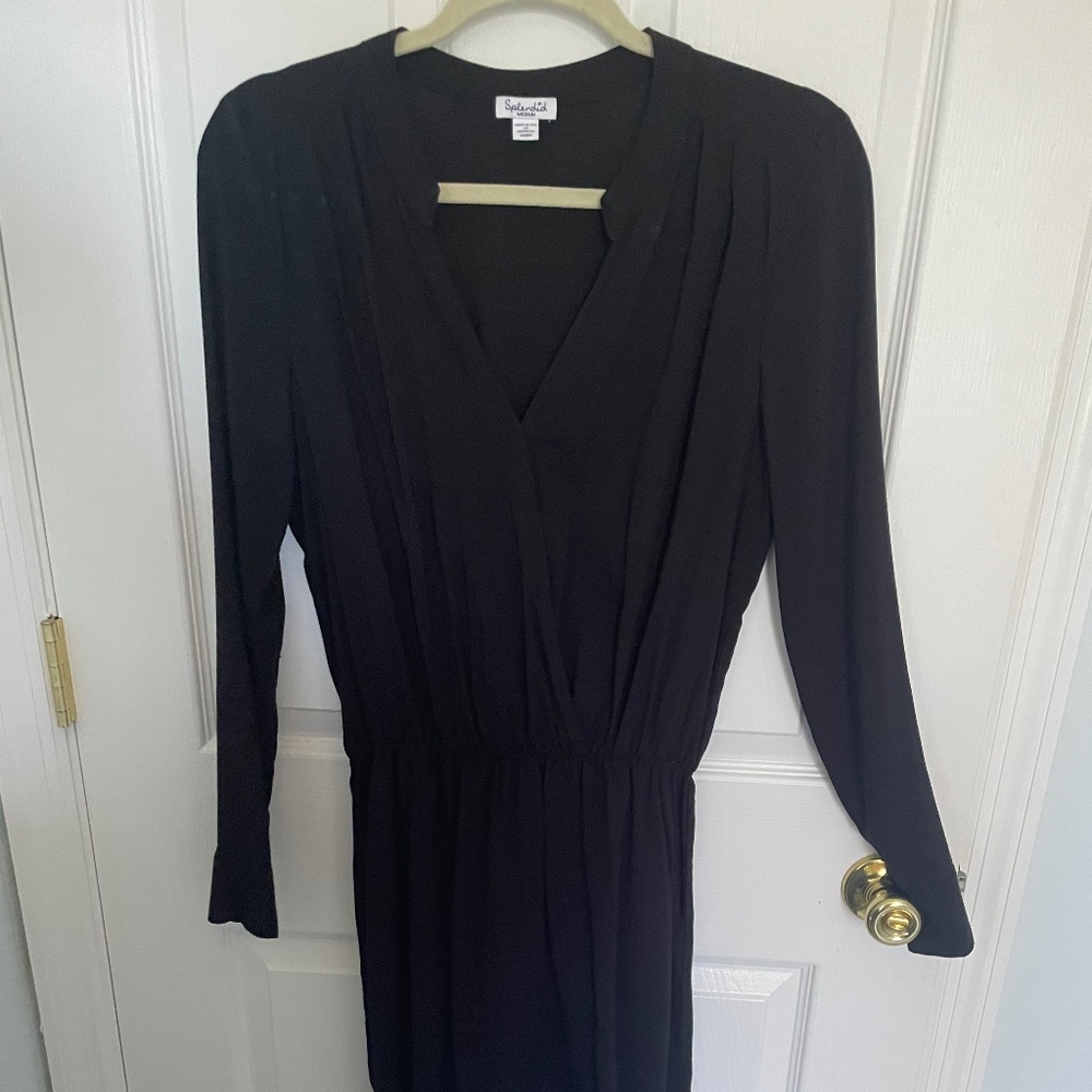 Splendid black plunge neck long sleeve dress